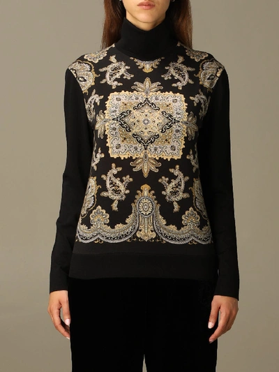 Shop Etro Sweater Turtleneck In Paisley Wool Blend In Black