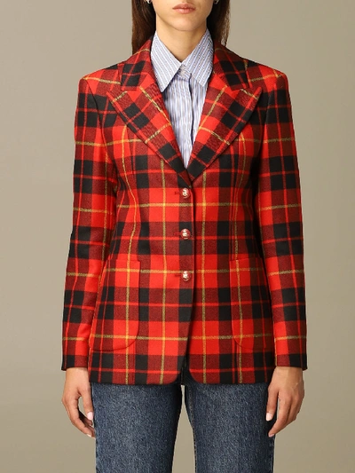 Shop Etro Tailored Jacket In Check Wool In Red