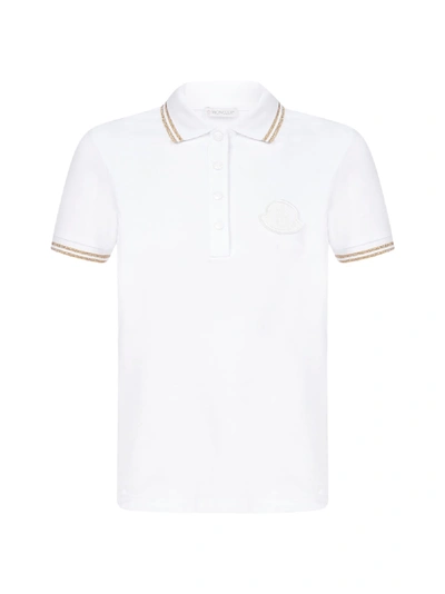 Shop Moncler Logo-patch Cotton Polo Shirt In Bianco