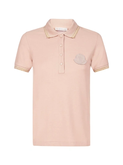 Shop Moncler Logo-patch Cotton Polo Shirt In Rosa