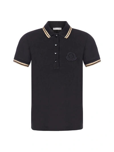 Shop Moncler Logo-patch Cotton Polo Shirt In Nero