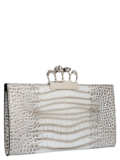 Shop Alexander Mcqueen Skull Four Ring Bag In Silver