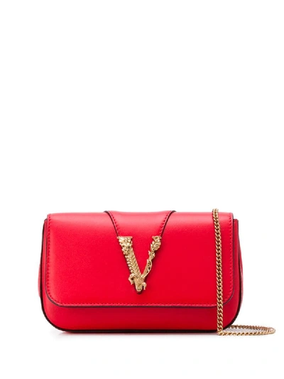 Shop Versace Virtus Crossbody Bag In Red