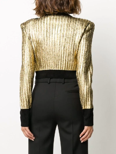 Shop Balmain Metallic-effect Ribbed-knit Jumper In Gold