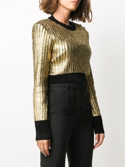 Shop Balmain Metallic-effect Ribbed-knit Jumper In Gold