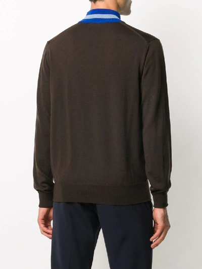 Shop Anglozine Contrast Collar Jumper In Brown