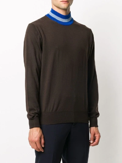 Shop Anglozine Contrast Collar Jumper In Brown