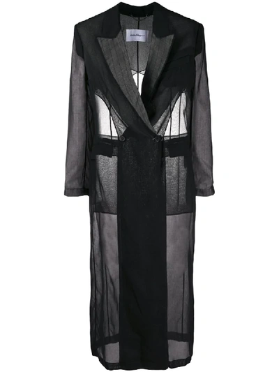 Shop Ferragamo Sheer Double-breasted Silk Coat In Black