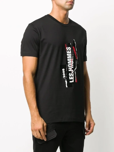 Shop Les Hommes Ripped Logo Print T-shirt In Black