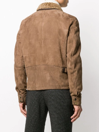 Shop Ajmone Short Leather Jacket In Brown
