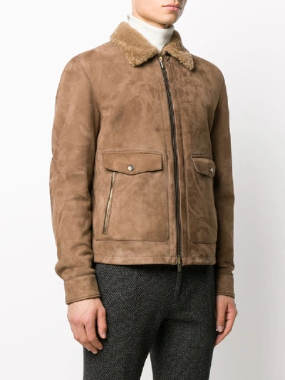 Shop Ajmone Short Leather Jacket In Brown