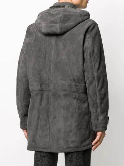 Shop Ajmone Hooded Leather Coat In Grey