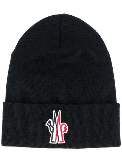 Shop Moncler Logo Patch Beanie Hat In Black