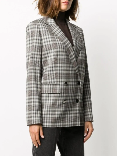 Shop Theory Checkered Double-breasted Blazer In Grey