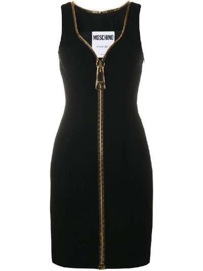Shop Moschino Oversized Zip Mini Dress In Black
