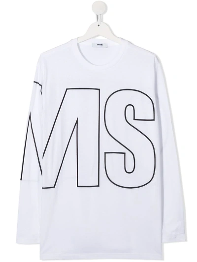 Shop Msgm Teen Oversized Logo Top In White