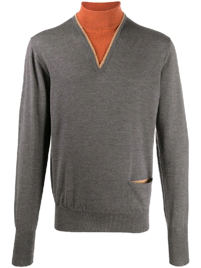 Shop Anglozine Layered-neck Jumper In Grey