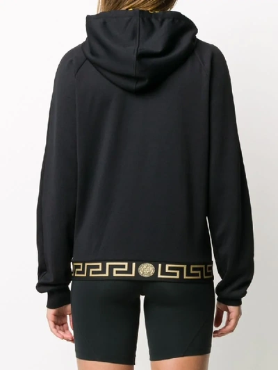 Shop Versace Greca Border Zip-up Hoodie In Black