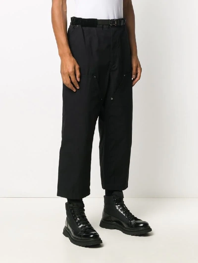 Shop Sacai Buckled Cropped Trousers In Black