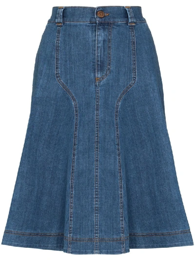 Shop See By Chloé Denim Midi Skirt In 477 Deep Denim