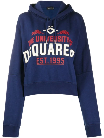 Shop Dsquared2 Oversized Logo Print Hoodie In Blue