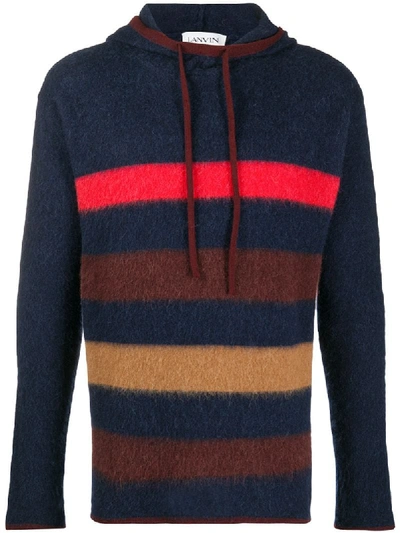Shop Lanvin Striped Knitted Hoodie In Blue
