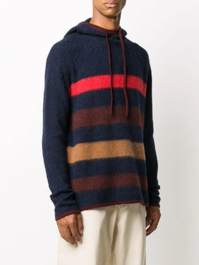 Shop Lanvin Striped Knitted Hoodie In Blue