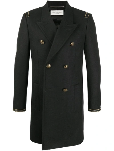 Shop Saint Laurent Double-breasted Wool Coat In Black