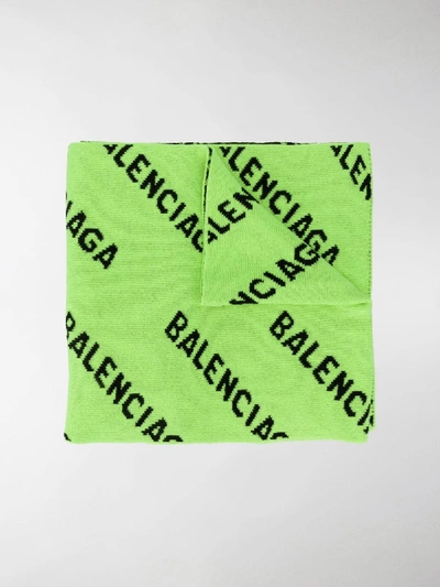 Shop Balenciaga All-over Logo Knitted Scarf In Green