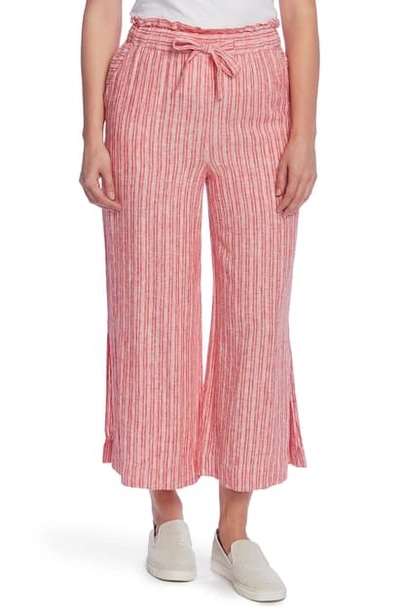 Shop Vince Camuto Tranquil Stripe Crop Wide Leg Linen Blend Pants In Bright Ladybug