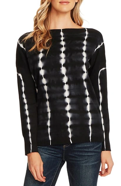 Shop Vince Camuto Tie Dye Boatneck Long Sleeve Cotton Sweater In Rich Black