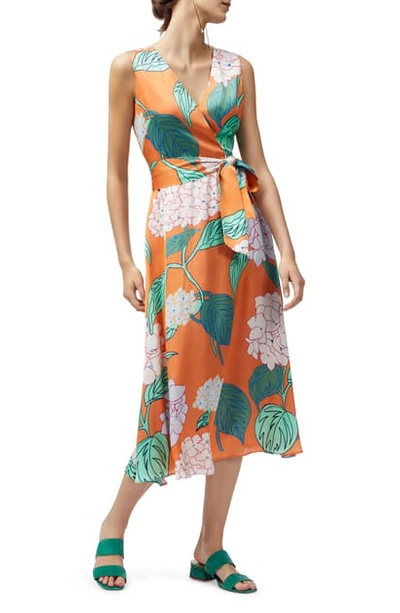 Shop Lafayette 148 Floral Print Midi Dress In Tangerine Multi