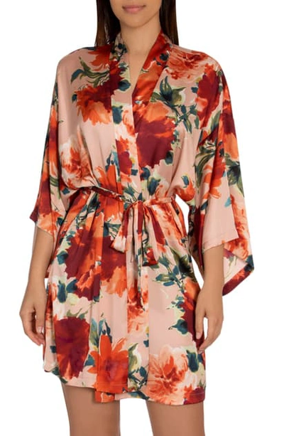 Shop Midnight Bakery Oriana Floral Satin Robe In Taupe