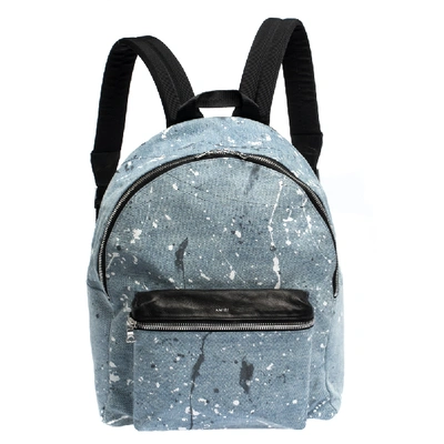 Pre-owned Amiri Wash Blue/black Paint Denim And Leather Splatter Backpack