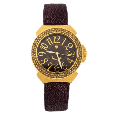 Pre-owned Lancaster Brown Rose Gold Plated Stainless Steel Pillola Ref.0349l Women's Wristwatch 37 Mm In Burgundy