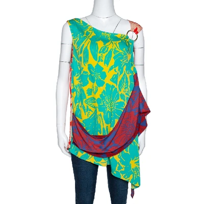 Pre-owned Diane Von Furstenberg Multicolor Floral Print Silk Shell Top L