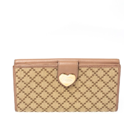 Pre-owned Gucci Beige Diamante Canvas And Leather Continental Wallet