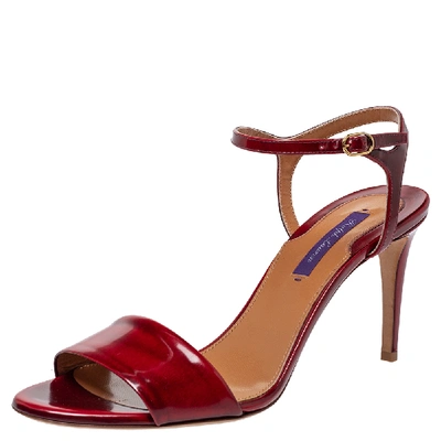 Pre-owned Ralph Lauren Red Patent Leather Ankle Strap Sandals Size 40