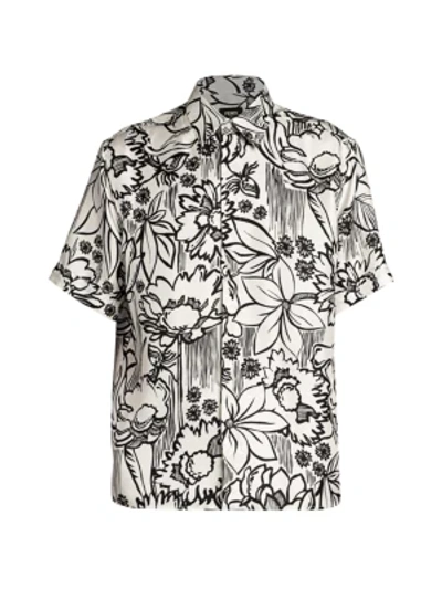 Shop Fendi Flowers Silk Sport Shirt In Peonia Pink