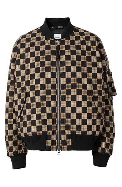 Shop Burberry Brookland Chequer Cotton Bomber Jacket In Archive Beige Ip Chk