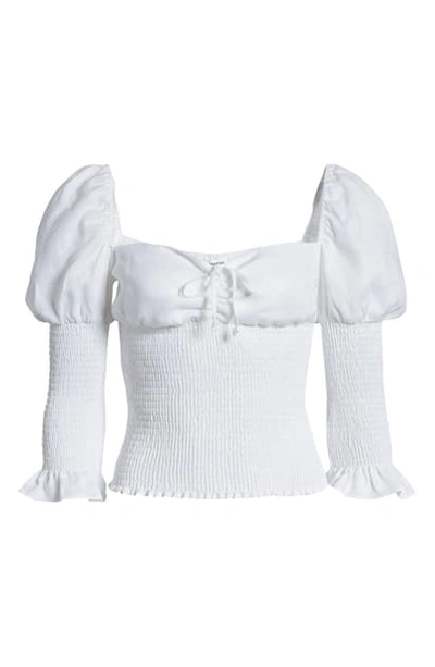 Shop Reformation Haven Smocked Linen Top In White
