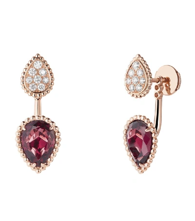 Shop Boucheron Rose Gold, Diamond And Garnet Serpent Bohème Earrings In Red