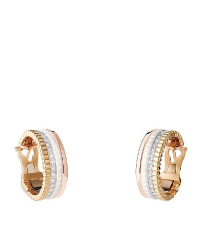 Shop Boucheron Mixed Gold And Diamond Quatre White Hoop Earrings In Pink