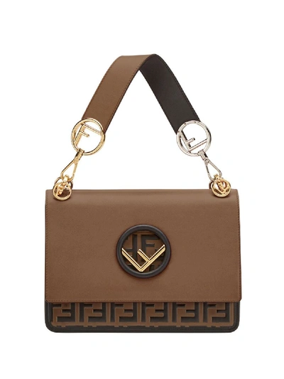 Shop Fendi Kan I Leather Shoulder Bag In Brown