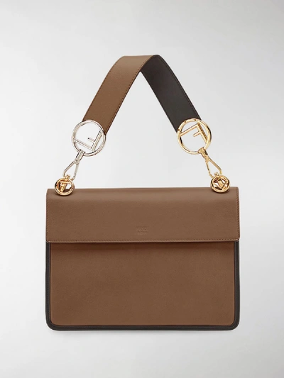 Shop Fendi Kan I Leather Shoulder Bag In Brown