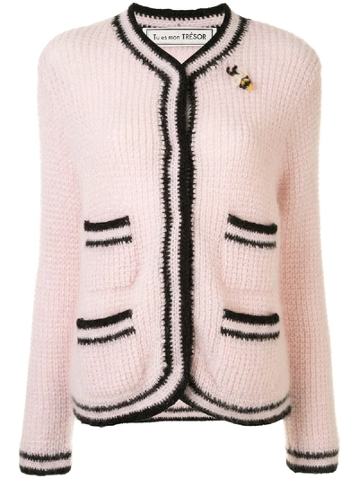 Shop Tu Es Mon Tresor “it's Your Destiny” Striped Mohair Cardigan In Rosa