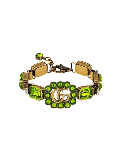 Gucci Double G Crystal-embellished Bracelet - Green