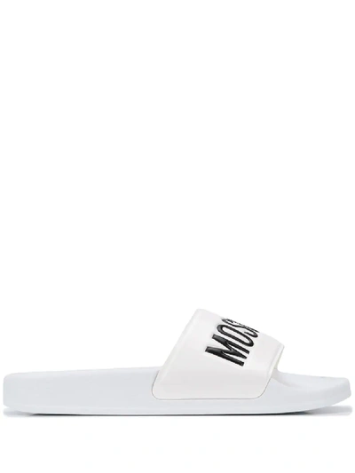 Shop Moschino Lettering Logo Slides In Weiss