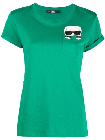 Shop Karl Lagerfeld Ikonik Karl Pocket T-shirt In Green