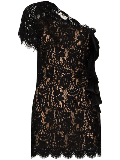 Shop Saint Laurent One Shoulder Lace Dress In Black